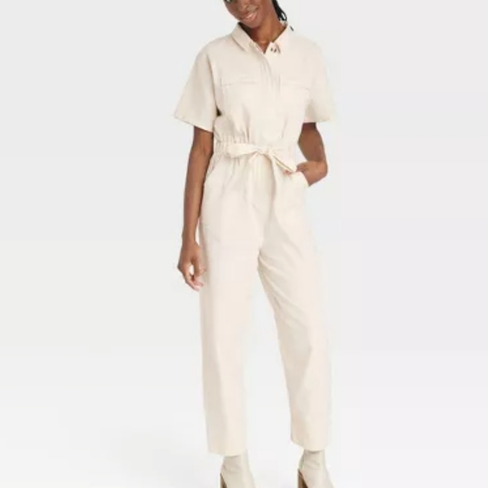 Universal Thread Cream Short-Sleeve Utility Jumpsuit